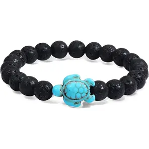 Turtle Bracelet Sea Turtle Beaded Bracelet Father's Day gifts Natutal Stone Stretch Fits  for Men Women Fashion  Valentines Day Gifts