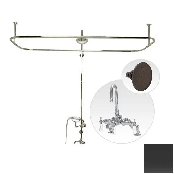 Oil Rubbed Bronze Side Deck Mount Clawfoot Tub Shower Enclosure Kit, featuring Gooseneck Faucet and Watering Can Handheld Showerhead for Showerheads & Handheld Showers