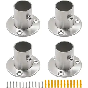 4PCS 3/4" Diameter Stainless Steel Closet Rod Support Bracket Flange Holder End Support for Closet Wardrobe Shower Curtain Rod