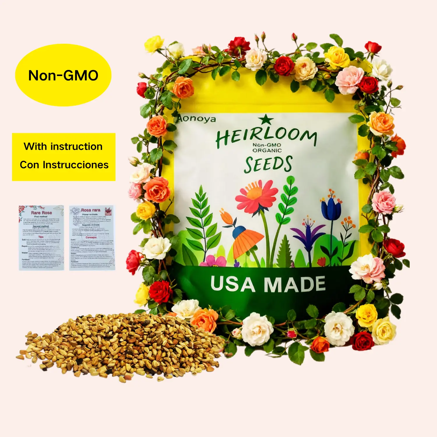 Rose Seeds(300/1000 seeds)-Heirloom and varieties for the home garden, non-GMO, easy-to-grow beautiful perennial flowers,Maintenance Long Blooming Period,Easy-to-grow flower seeds perfect for colorful summer gardens and backyard spaces.