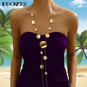 Golden Disc Y-Shaped Necklace Exaggerated Style Charm Temperament Niche Party Body Chain Maximalist Jewelry