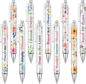 Tinlade 10 Pcs Christian Inspirational Pens for Women & Men - Religious Ink Pens with Bible Verses & Funny Quotes - Perfect Easter Gifts & Office Supplies for Coworkers Flower Design