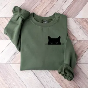Peekaboo Cat Sweatshirt, Cute Black Cat Crewneck, Funny Cat Lover Gift, Cozycore Pullover for Women & Men