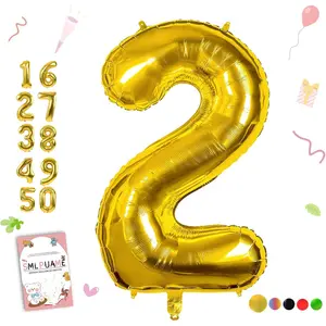 40 inch Number Balloon 0-9 Gold Large Number 2 Balloons,Digital Balloons for Birthday Party Celebration Decorations Supplies, Helium Foil Number Balloons for Wedding Anniversary