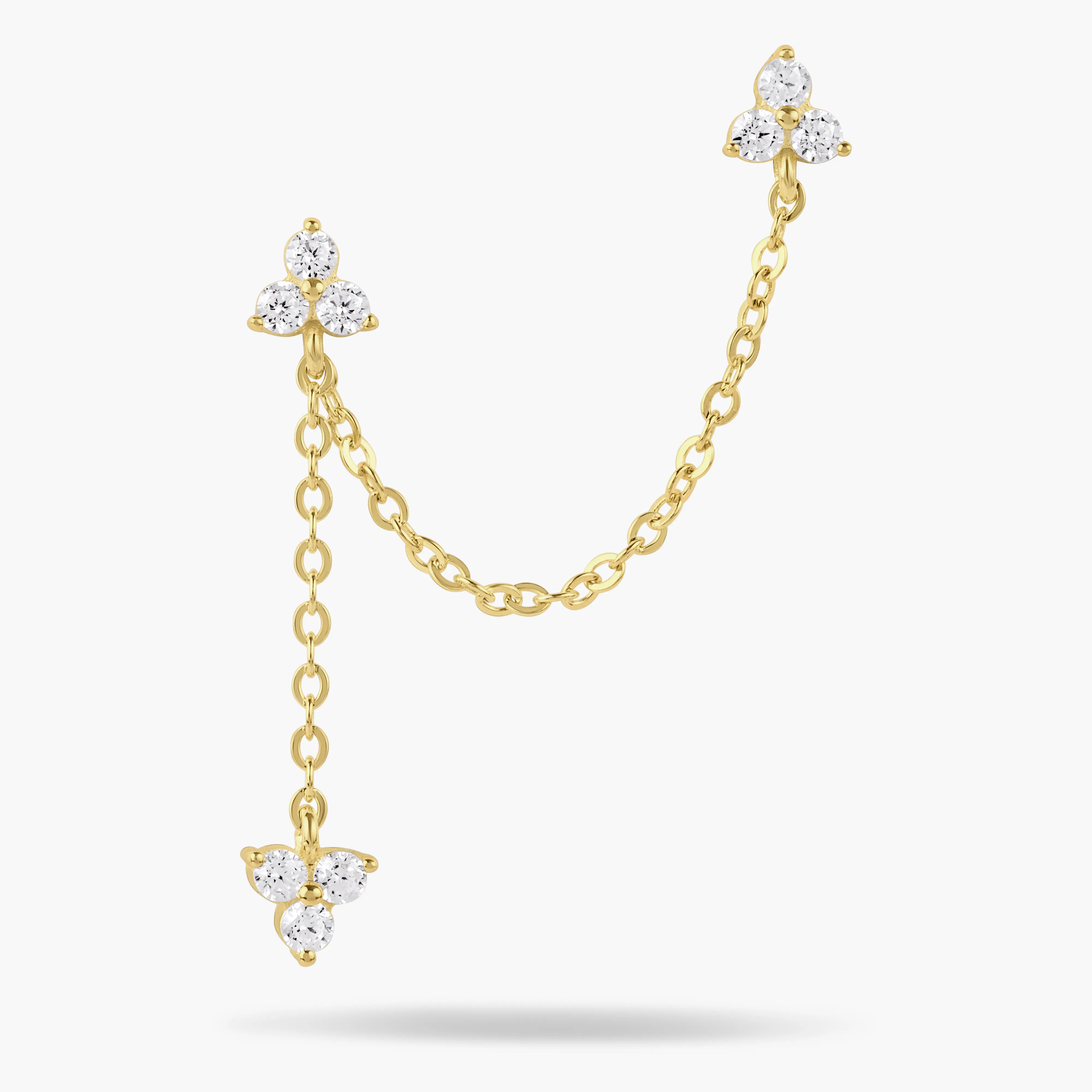 Swagy Chic Silver Double Piercing Earring Stack Set - Triple Dot Drop, Artificial Zircon Pieces with CZ Accents, Cute Stacks for Layered Statement Look, Artificial Zircon Earrings, Statement Earrings