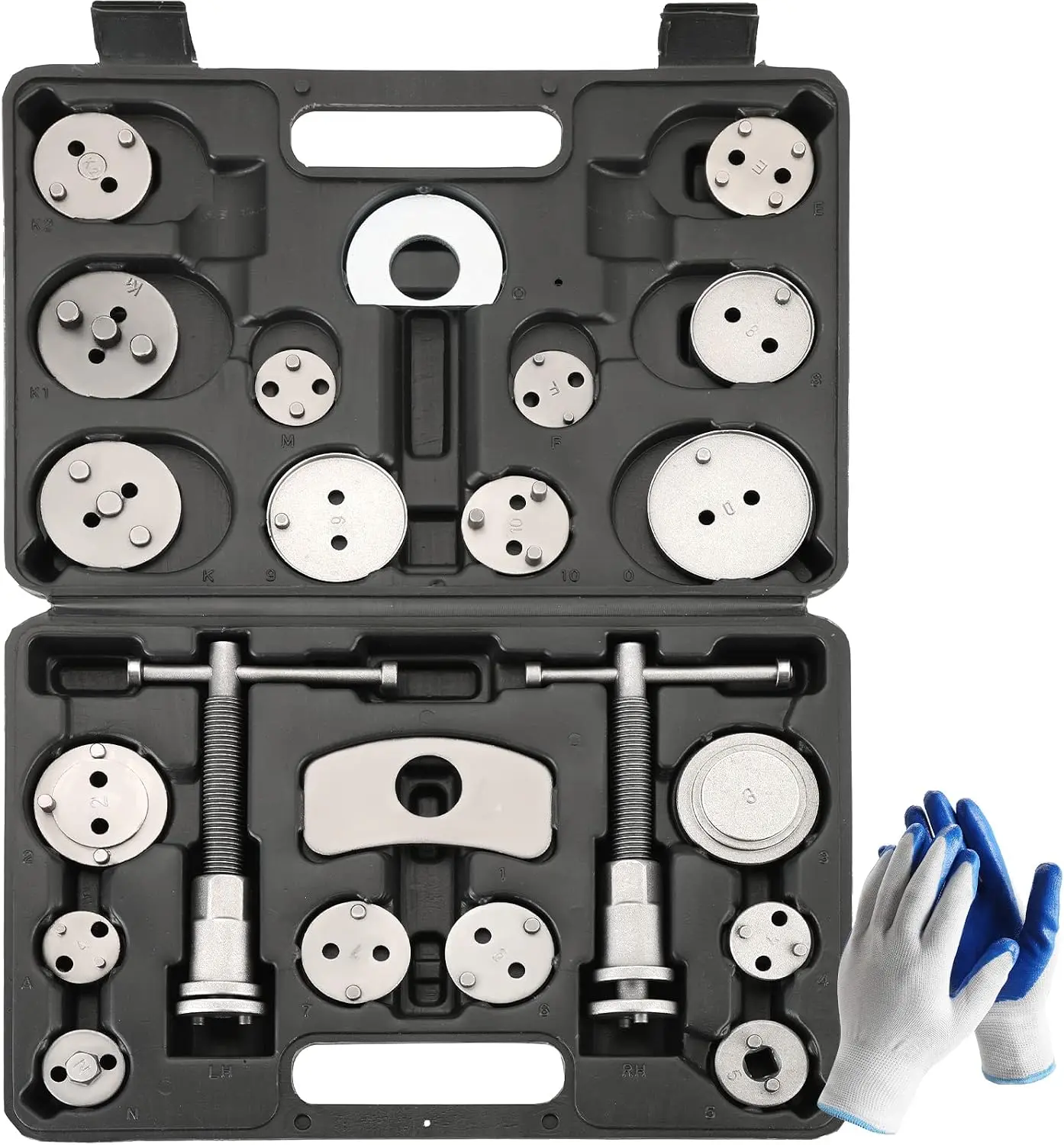 24PCS Disc Brake Caliper Tool Kit | Heavy Duty Disc Brake Piston Caliper Compressor Rewind Tool Set for Brake Pad Replacement Reset, Fits Most American European Japanese Autos (Black)