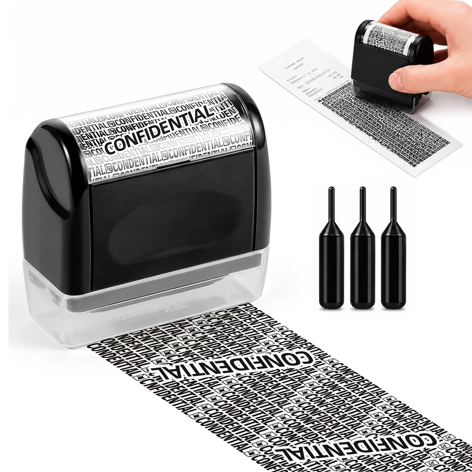 Privacy Protection Roller Stamp fir Identity Theft Prevention, Address & Billing Info Blocker, with 3 Ink Refill,
