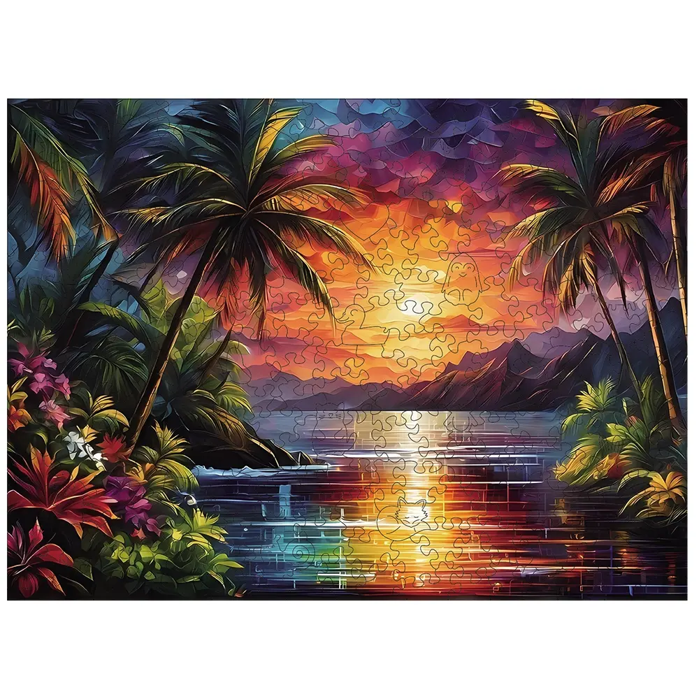 Adult Wooden Puzzle, Seaside Tree Sunset Jigsaw, Unique Irregular Shape Wood Puzzle, Creative Puzzle, Perfect Holiday Gift, Modern Art Home Decor, Jigsaw Puzzles