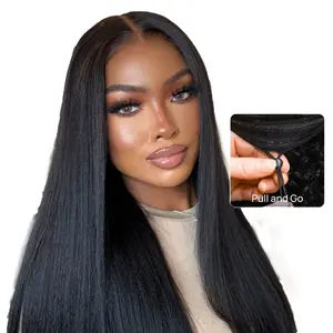 Nadula Yaki Straight Glueless Wig With Drawstring Pre-cut Lace Frontal Natural Black Bob Style V-Part Bleached Knots Beginner Friendly 100% Human Hair TikTokShopStockUp