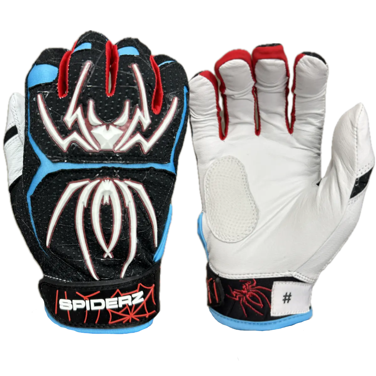 Spiderz ENDITE "Smooth Palm" Batting Gloves - Black/Red/Columbia Blue