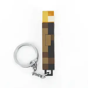 Novelty Keychain Minecraft Torch Lamp LED Night Light Brownstone Game Keychain for Men Women Fans Backpack Car Keys - 2.28 Inch