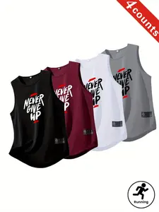 4-Pack Men's Quick-Dry Sports Tank Tops, Sleeveless Gym Wear for Running and Fitness, Sporty Fitted Long Top for Leisure Activities, Athletic Tank Tops