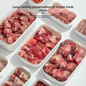 Set of 3 800ML Food Storage Containers Preserving Containers with Labels and Clip-On Lids, Stackable Plastic Meal Prep Boxes for Meat Fish Poultry