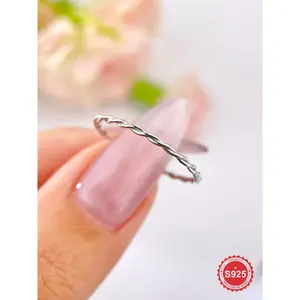 S925 Sterling Silver Simple Twist Design Ring, Stackable Rings, Fashion Accessories for Women & Girls, Trendy All-match & Exquisite Jewelry for Birthday GiftGift