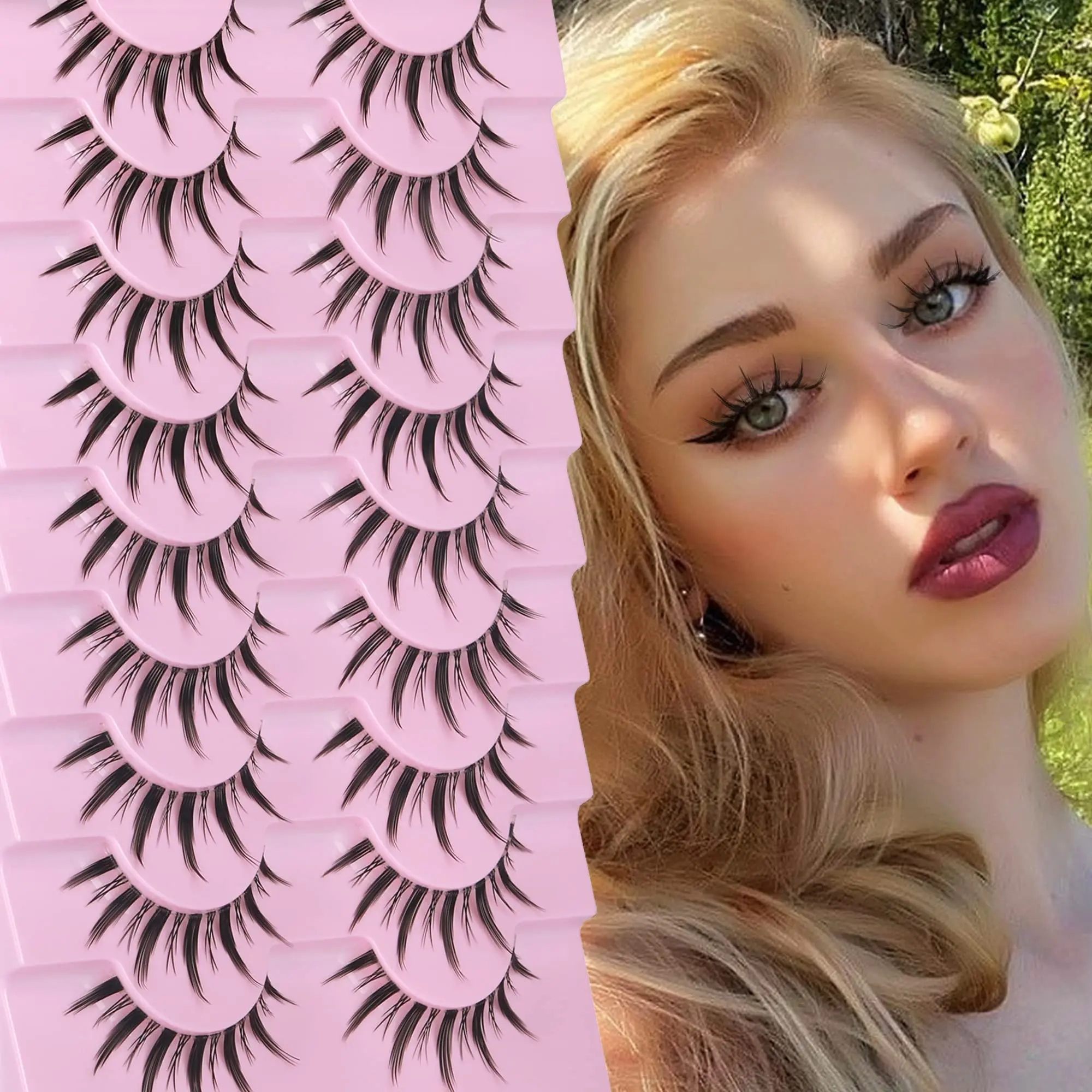 Manga Lashes Spiky Anime Cosplay Eyelashes Little Devil Japanese False Lashes 15MM Natural Clear Band Doll Eye Lash Pack 9 Pairs