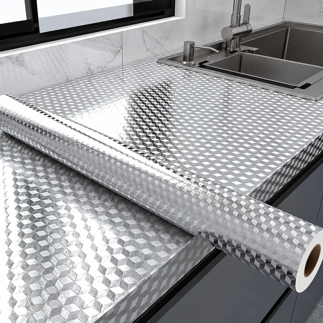 Kitchen Oil-Proof Wall Sticker, Self-Adhesive Waterproof Aluminum Foil Contact Paper, Heat-Resistant Easy-Clean Liner for Stove, Countertop & Cabinets