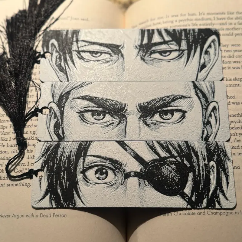 3D Printed Attack On Titan Scout Theme Bookmarks with Tassels - Character Art Page Markers for Office Stationery - Choose from Levi, Erwin, Hange Designs
