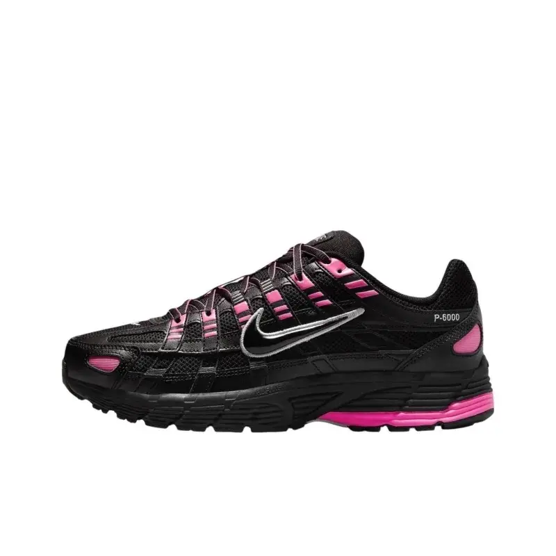 Nike P-6000 Mens Retro Runner Sneakers - Pink Blast/Metallic Silver/Black, Breathable Running Sneakers, Bold Layered Overlays, Retro Runner Silhouette, Mensfashion Daily Casual Footwear for Walking, Fitness