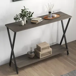 Narrow Farmhouse Console Table, 2-Tier Sofa Table with Storage Shelves, Space-Saving Long Entryway Table for Hallway, Living Room & Behind Couch, Sturdy & Stylish Accent Furniture