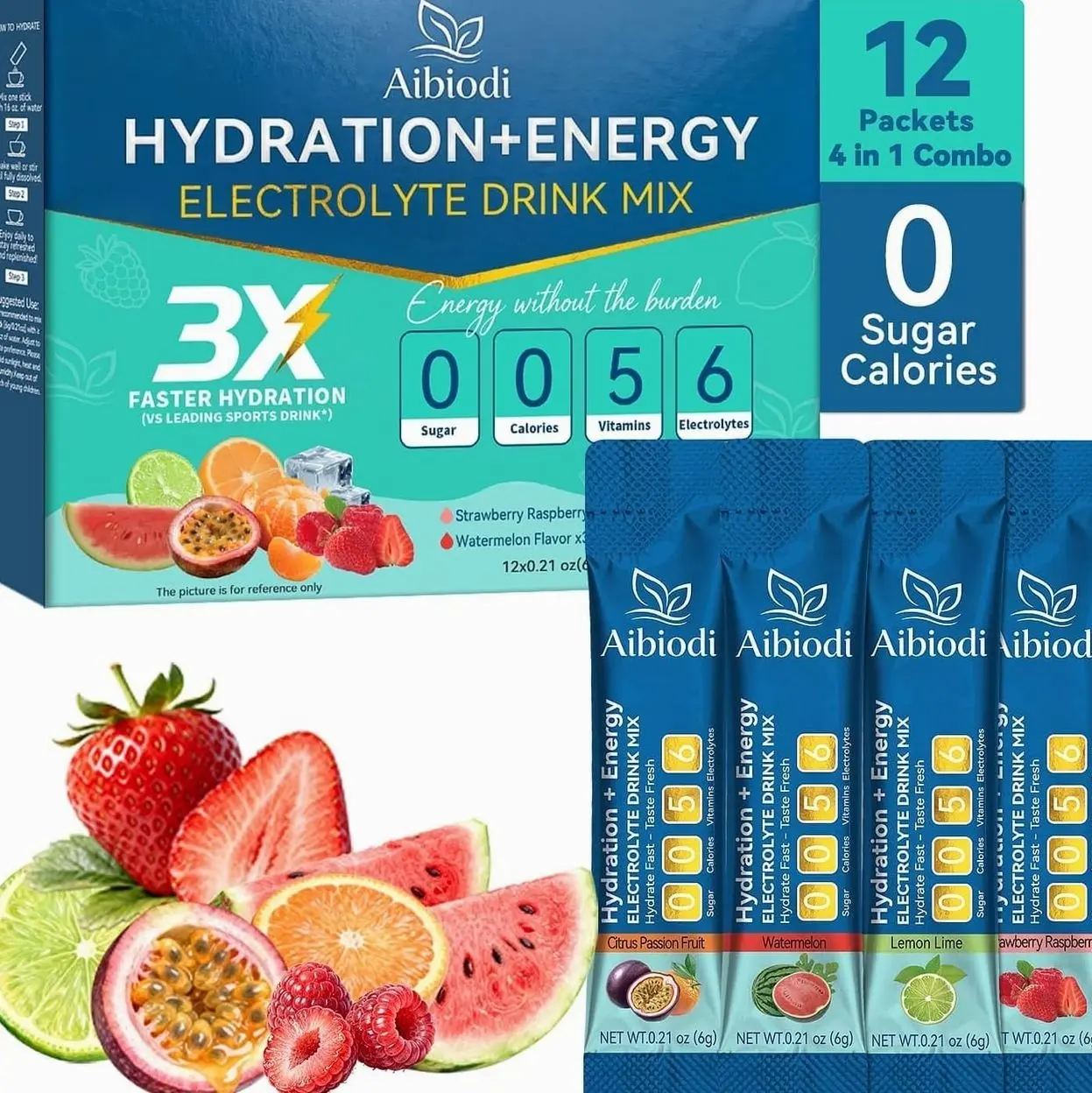 Electrolytes Powder Packets - Sugar Free & Zero Calorie Liquid Daily IV Drink Mix - Instant Hydration & Energy Supplement with 6 Electrolytes and 5 Vitamins, Keto Friendly & Vegan - 12 Sticks