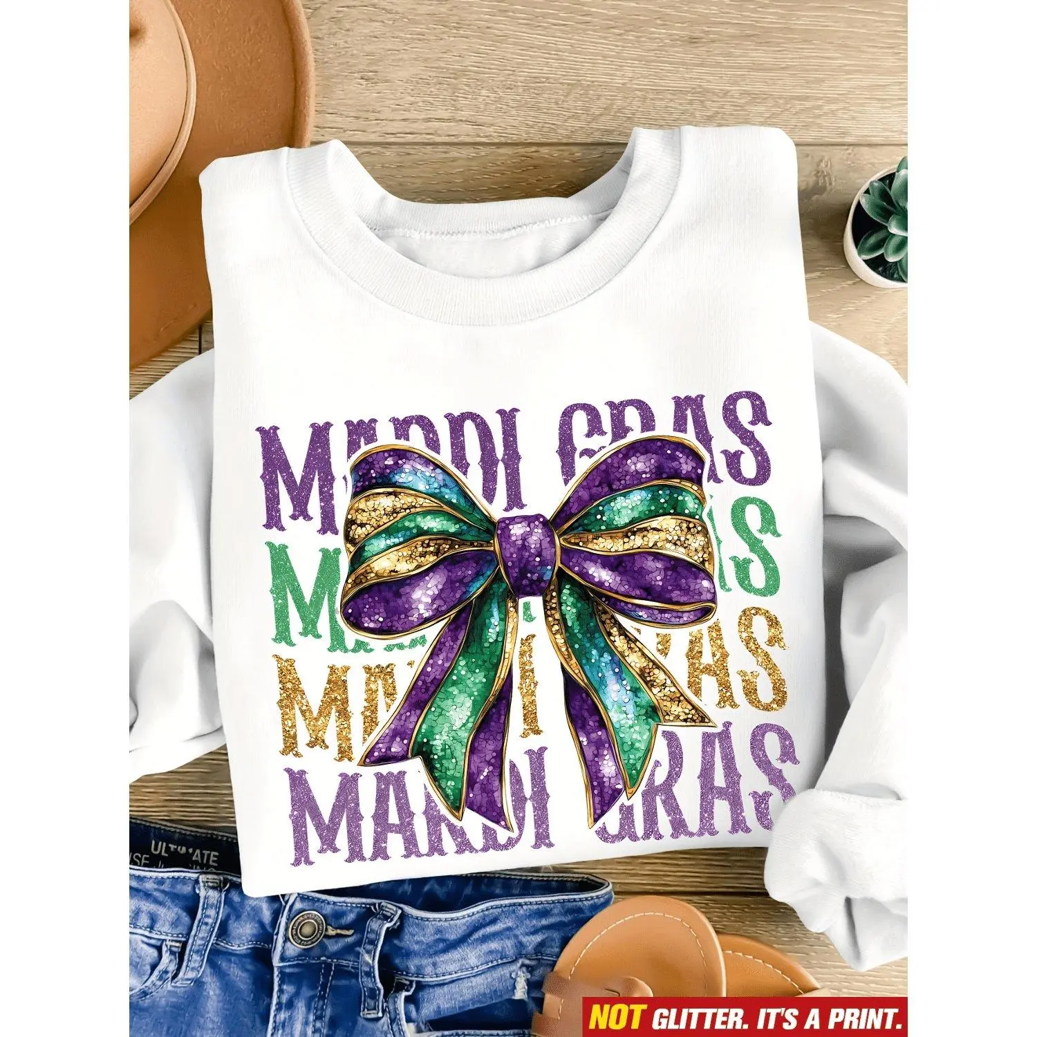 Mardi Gras Letter Print Crew Neck Sweatshirt Casual Style Classic Fall Spring Apparel Pullover Top Shirt
