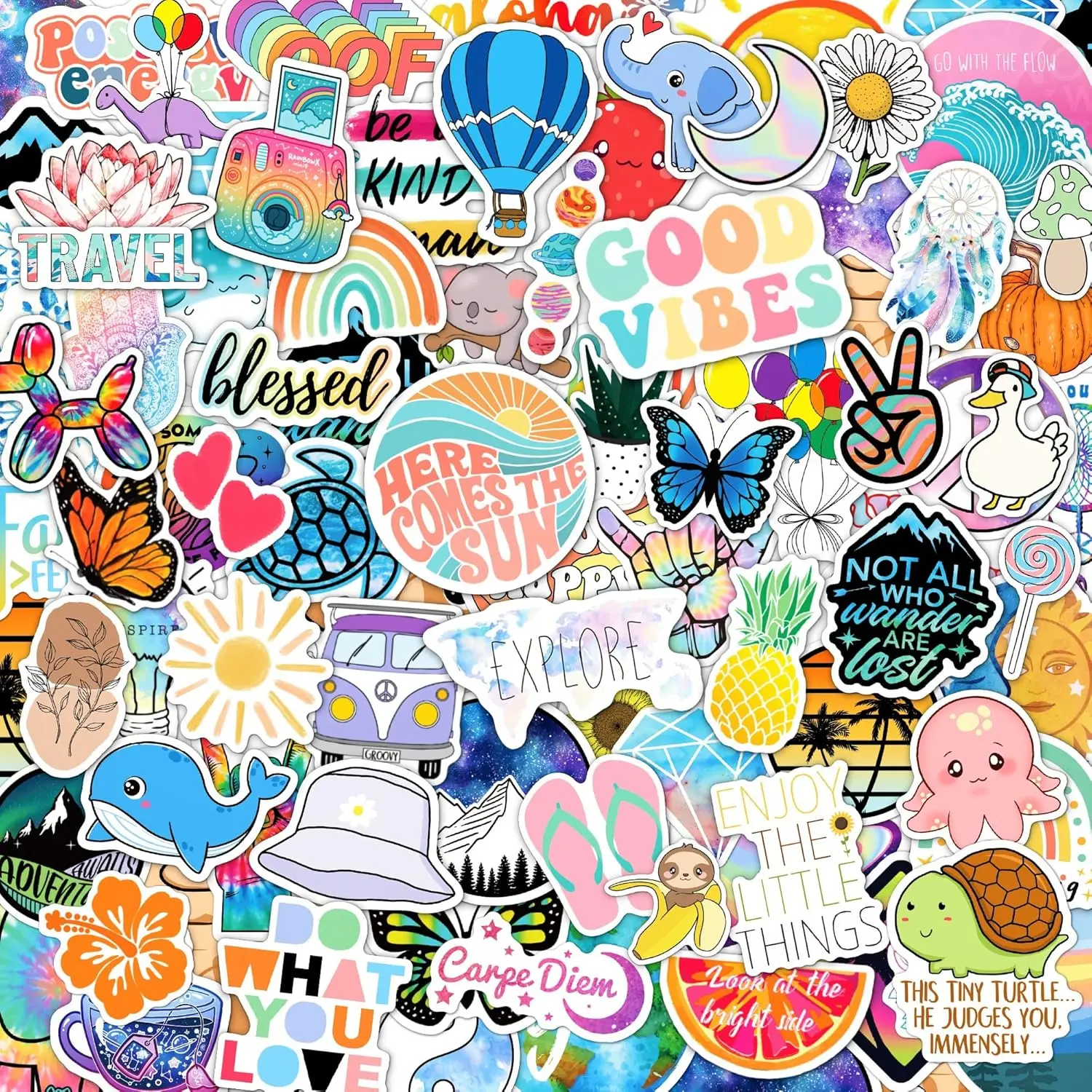 120 count Preppy Stickers, Summer Stickers for Water Bottles , Laptop Accessory Waterproof, Cute Decals for Phone Waterbottle MacBook Cup, Summer Themed Stickers for Teens