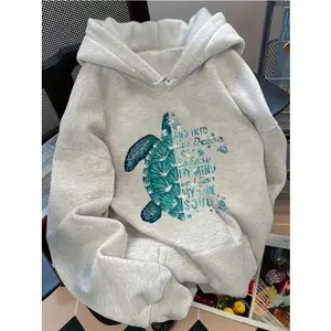 Women's hooded sweatshirt with a turtle print design, suitable for graduation season, back-to-school season, Teacher's Day, autumn, and Christmas.
