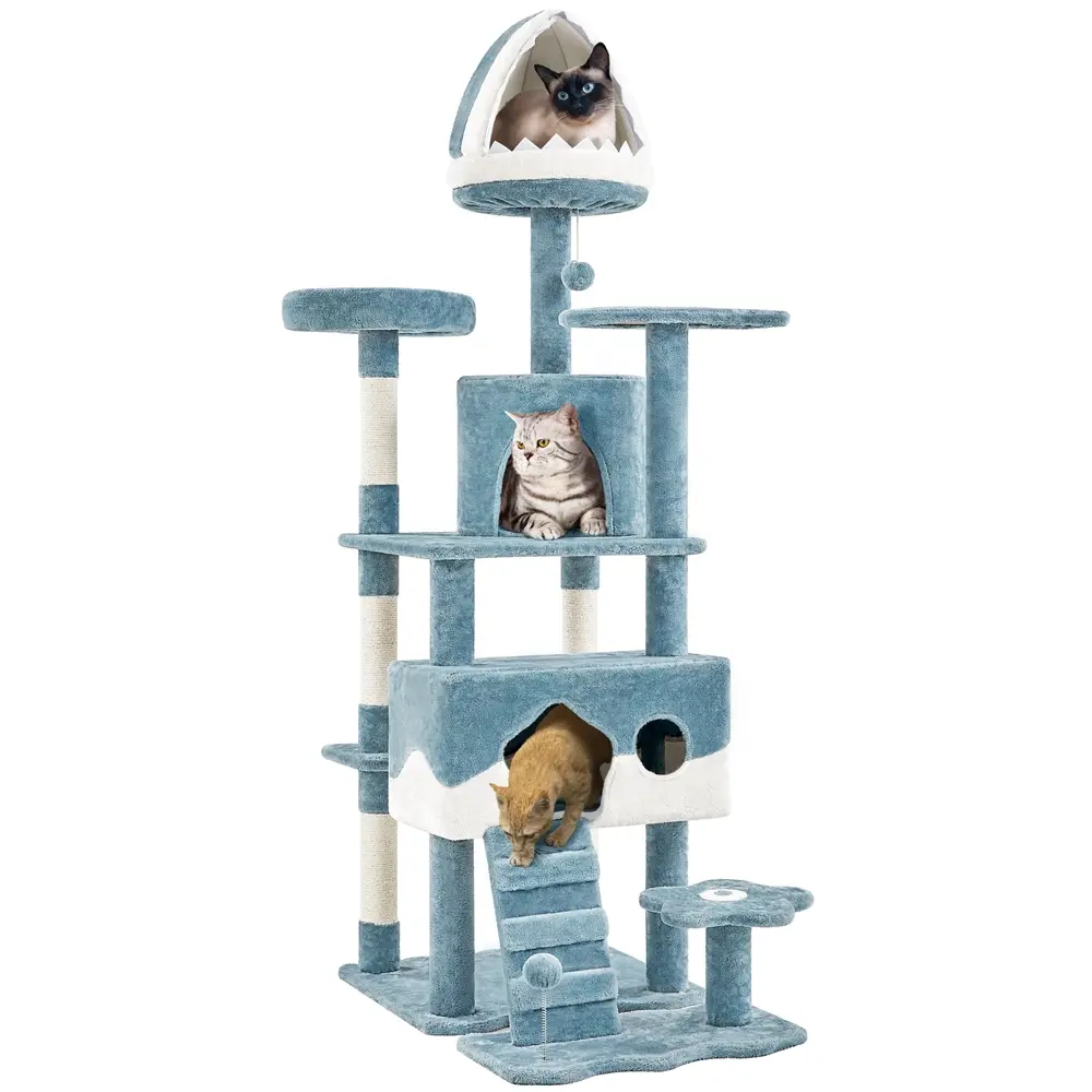 Yaheetech 45/61/72in Ocean-Themed Cooling Cat Tree, Multi-Level Plush Cat Tower with Kitten Condo, Sisal Scratching Posts, Perches & Vertical Scratcher