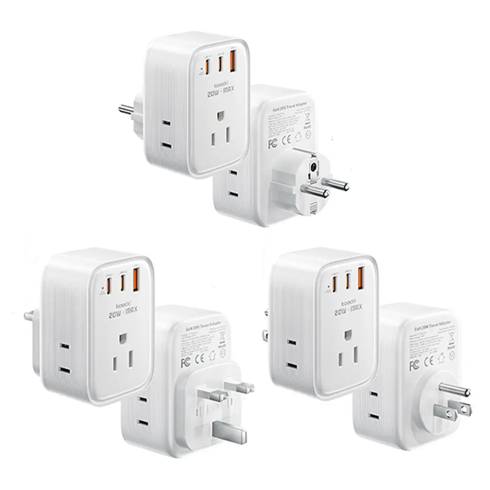 Toocki European Universal Socket Adapter - 3 Outlets, 3 Charging Ports (1 USB-C), Power Outlet Extender for EU, Spain, Italy, Socket Adapters