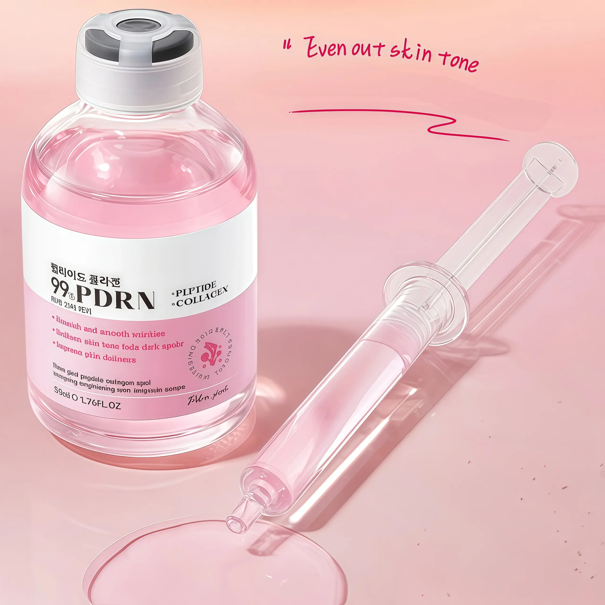 PDRN Salmon Collagen Essence Ampoule, containing peptides and niacinamide,for brightening, moisturizing, smoothing,reducing fine lines, and firming. Koreanskincare ampoule essence, 1.76 fl. oz.Brightening Facial Serum