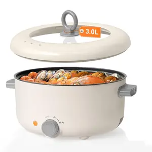 AliZence 3L Electric Hot Pot - 1000w/500w, 10.43in Diameter, Non-Stick Frying Pan, Multifunctional Cooker with Boil-Dry Protection, Detachable Power Cord, Dual Handles for Noodles, Steak, Soup, Party, Camping, Beige