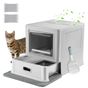 【Marchul】 XL Large Cat Litter Box with Stainless Steel Drawer - Fully Enclosed Odor Control Design - Slide-out Easy Cleaning Tray - Anti-Tracking Mat & Scoop Included - 20x16.2x15in Spacious for Big Cats - Leakproof & Anti-Urine Seepage Durable Station,su