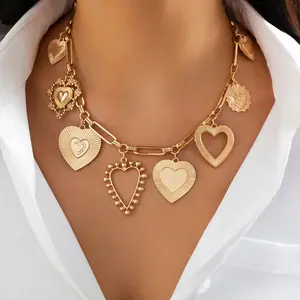 2026 New Arrival: Large Heart Necklace—A Vintage-Inspired, Distinctive, and Stylish Jewelry Gift for Women. Featuring nine unique heart pendants and a chunky paperclip chain, designed for effortless layering.