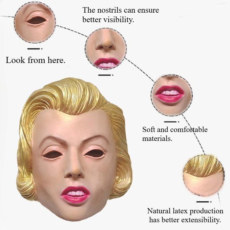 Marilyn Monroe Latex Mask, Iconic Hollywood Star Cosplay Prop, Halloween Costume for Adults creative prank gift
