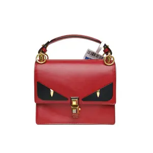 Pre-owned FENDI leather Tote Bags KAN I Small Horned Red C Type Gold and Silver Clasp