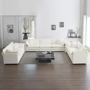 Free Combination Comfy Upholstery Chesterfield Modular living room Oversized L Shaped Sectional Sofa Set With Reversible Ottoman White Chenille High End Breathable Fabric Sturdy Solid Wood Frame