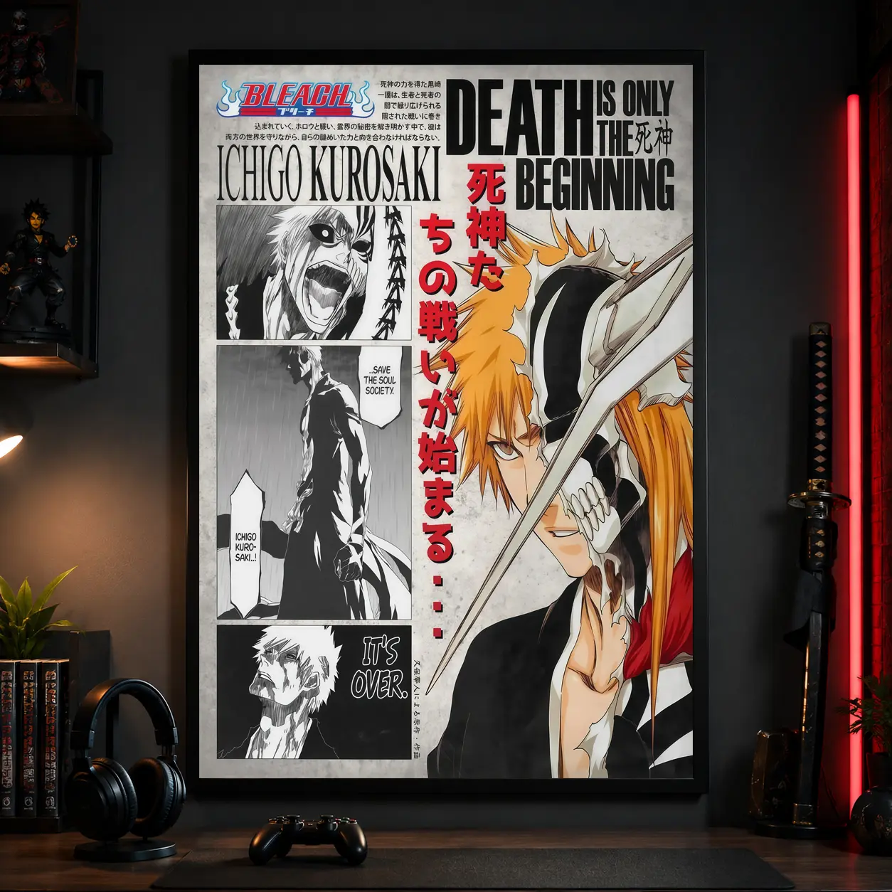Bleach Ichigo Kurosaki Anime Manga Poster Art Print, Vintage Minimalist Japanese Wall Decor ArtworkCanvas Poster Wall Decor, Room Decorations, Funky Home Decor,anime wall art,bedroom canvas poster