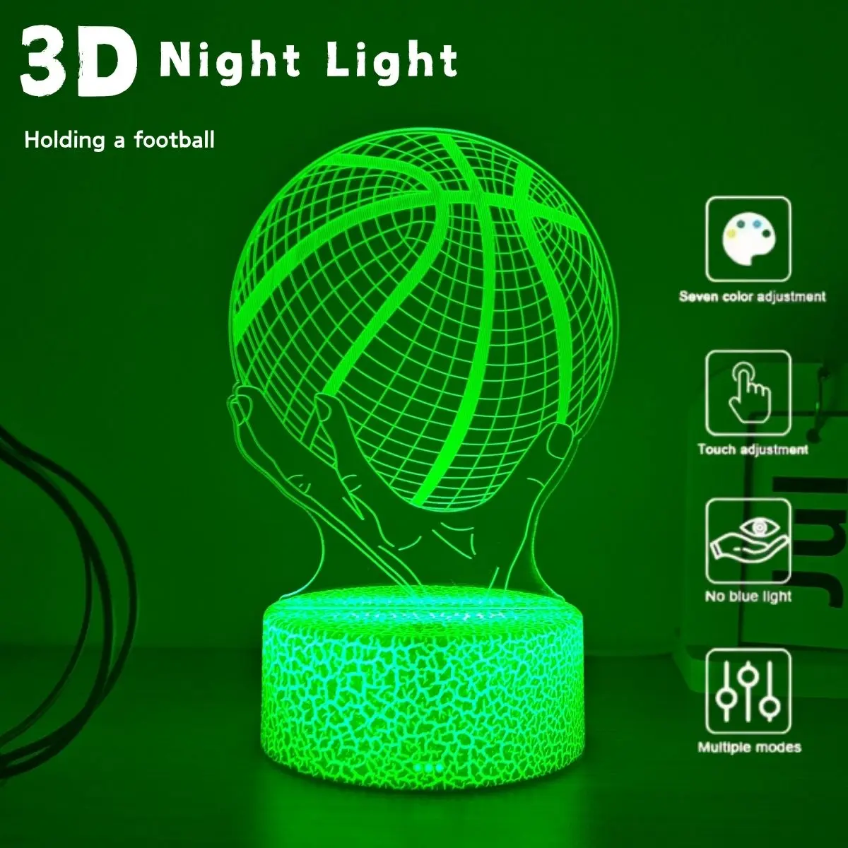 1pc Basketball 3D Table Lamp LED, Decorative Mood Lamp, Creative Gift, Colorful Night Light, Unique Lighting Fixture, Led Nightlight, Ideal for Sports Enthusiasts & Decoration