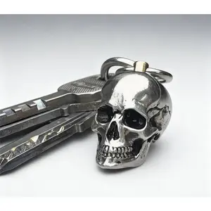 2026 New Gothic Skull Keychain – Retro Stretchy Scrunchie Lanyard Retractable Stainless Steel Accessory, TikTokShopBlackFriday Christmas