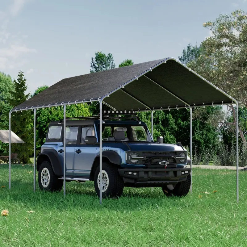 10x20 Heavy Duty Outdoor Carport - UV Protected Tarp Shelter Cover (Garage Top), Portable Garage for Car/Boat Tent, Grey