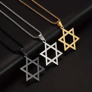 3Pcs /set of retro Star of David pendant stainless steel, fashionable simple necklace for men and women, hexagonal stainless steel pendant necklace, a necklace that can be matched with every day-Stainless Steel Necklace