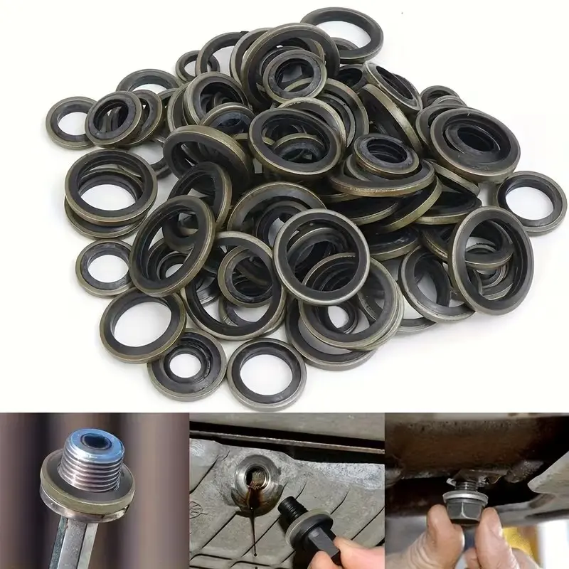 100pcs/box Car Oil Pan Gasket Kit, Replaceable Unvulcanized Rubber Oil Plug Washers and Seals, Compatible with M6, M8, M10, M12, M14, M16, Oil Change Kit