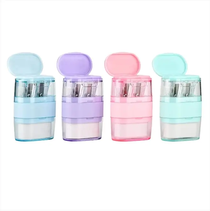 4 PCS Manual Pencil Sharpener with Eraser, Double Hole Multicolored Sharpener with Eraser Fun Stationery Back to School Supplies, Classroom Rewards, and Birthday Party Favors