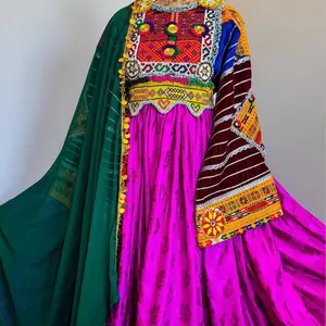Purple Aghan Dress with Scarf Traditional Embroidered Outfit for Women Homemade Cultural Clothing with Colorful Embroidery for Cultural Events Womenswear Costumes Elegance Matching