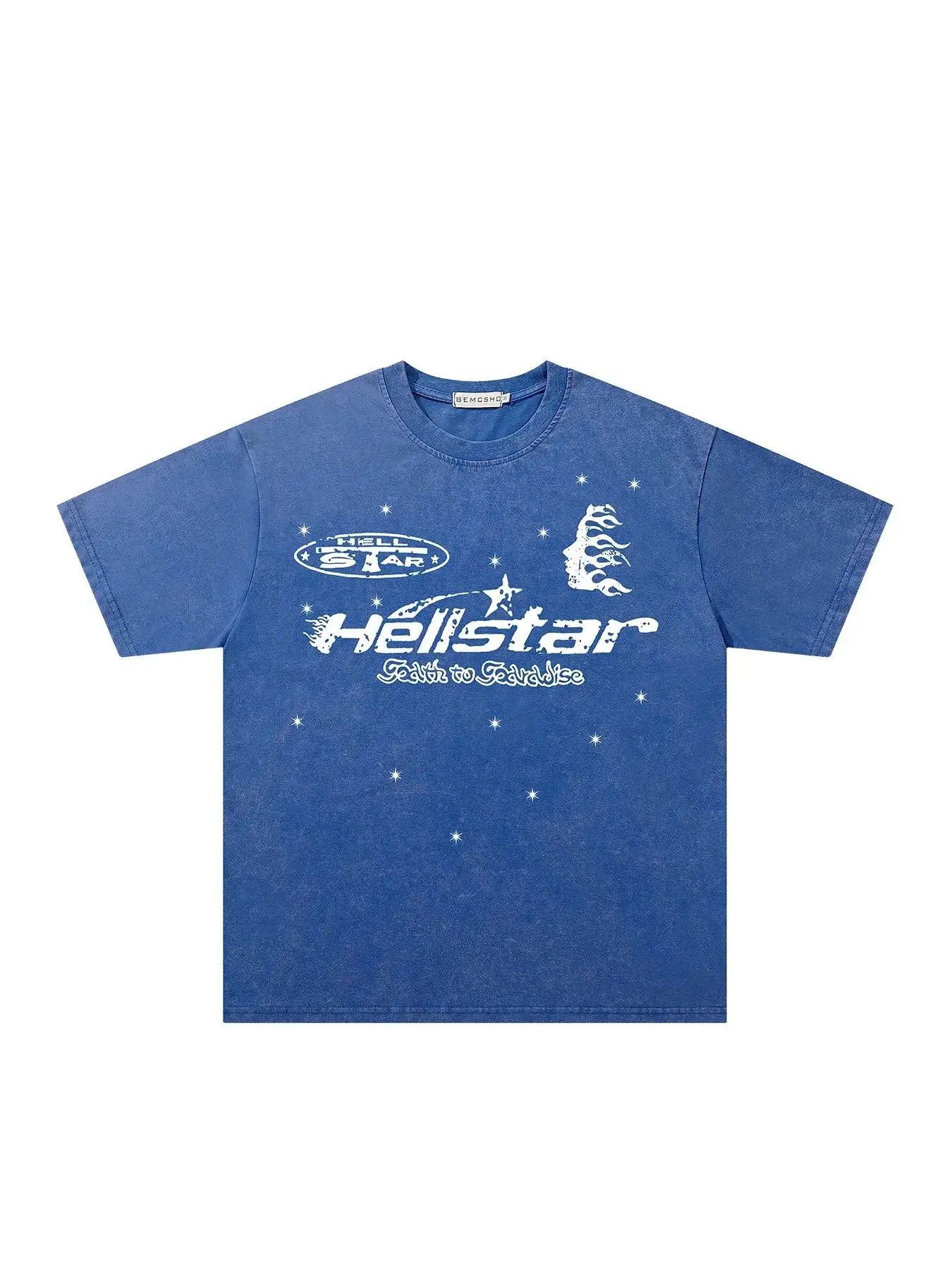 Men's American Vintage Streetwear Top - Washed Distressed Tie-Dye, Flame, Letters & Stars Print, Aesthetic Summer Casual Round-Neck Short-Sleeve T-Shirt