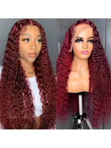 Burgundy Wig Human Hair 99j Burgundy 13x4 Deep Wave Lace Front Wigs Human Hair Pre Plucked HD Transparent Lace Frontal Wigs for Women Red Colored Wig 16-32 Inch