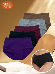 Women's 5-Pack Mid-Rise Cotton Underwear, Mixed Printed & Solid Colors, Assorted Hues, Comfortable Stretchy Fit, Breathable Plus Size Triangular Briefs