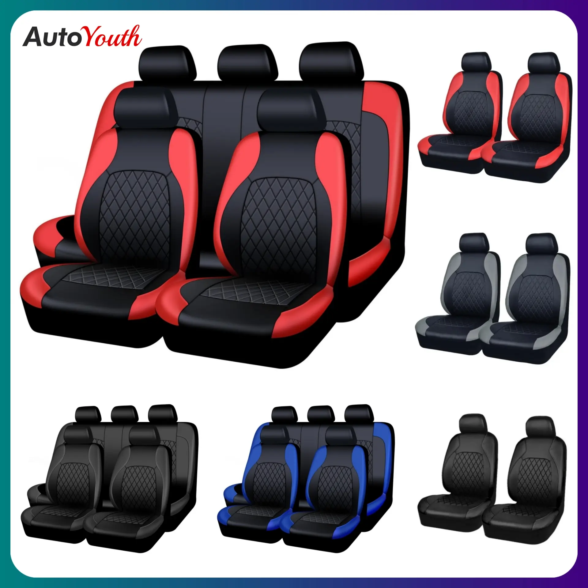 PU Leather Car Seat Covers for 2/5 Seats, Universal Fitting Car Seat Protectors, Fits Most Auto Truck Van SUV, Airbag Compatible, Protects Against Spills & Scratches, Car Interior Kit, Car Accessories, Black Red Gray Front & Rear Covers