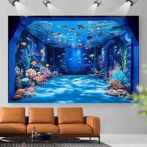1pc Colorful Fish in Underwater Tunnel Vibrant Background Fabric Ideal for Adding Energy to Rooms, Great for Home Or Event Decor
