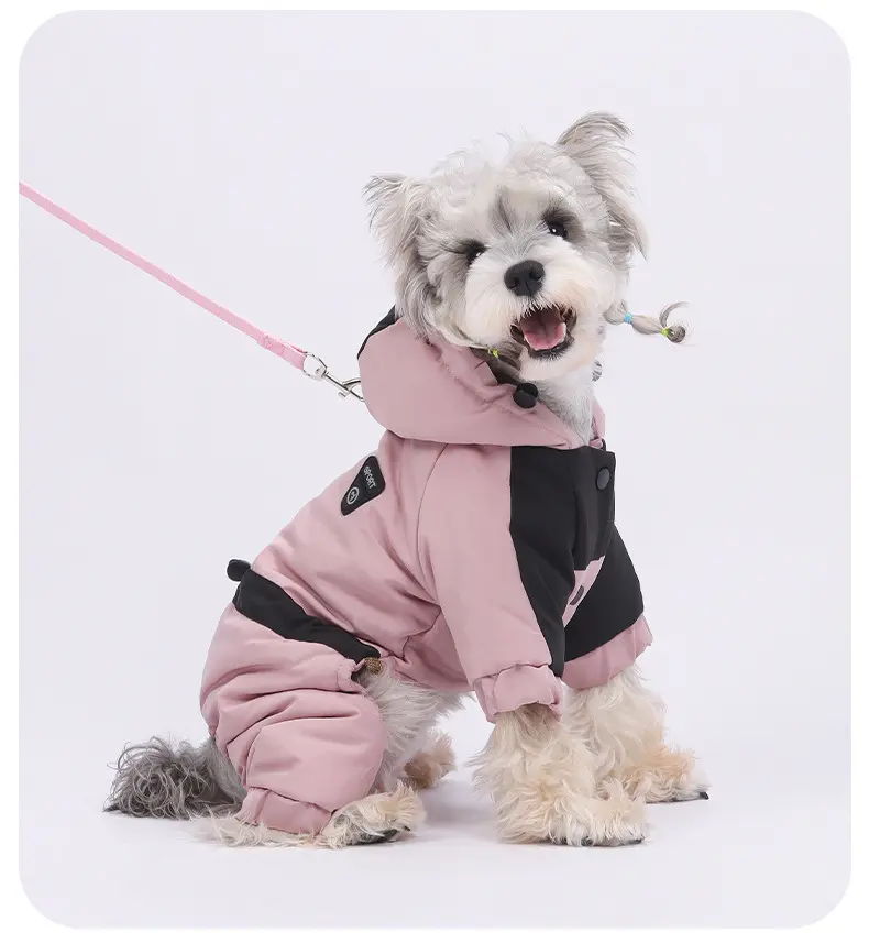 Dog Winter Hooded Jumpsuit - 4-Leg Polyester Pet Outfit, Snap Closure, Sizes S-3XL